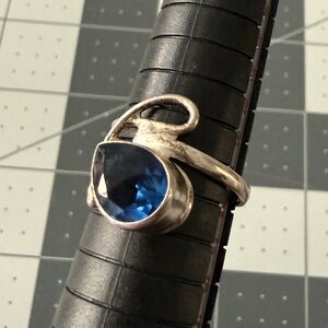 Blue stone (likely lab sapphire) 925 silver ring